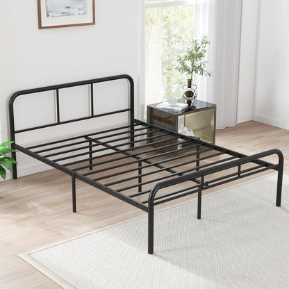 Full Bed Frame with Headboard and Footboard No Box Spring Needed, Black