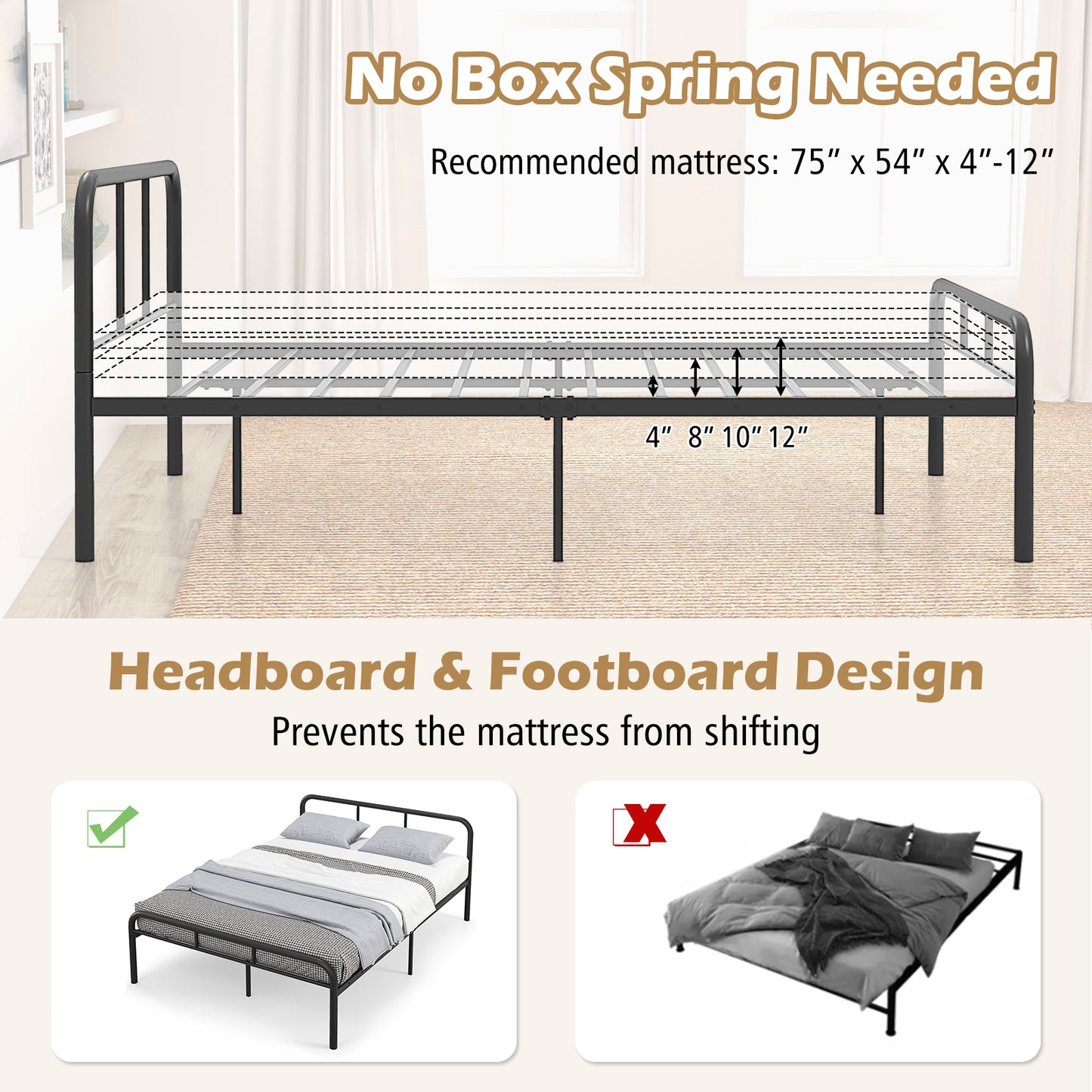 Full Bed Frame With Headboard, Footboard, Black Simple Bed Frame at Gallery Canada