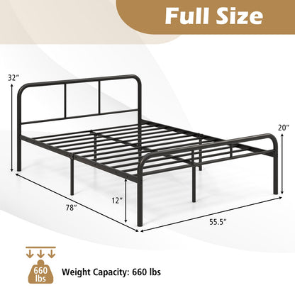 Full Bed Frame with Headboard and Footboard No Box Spring Needed, Black