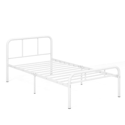 Modern Metal Platform Bed with Headboard and Footboard, White