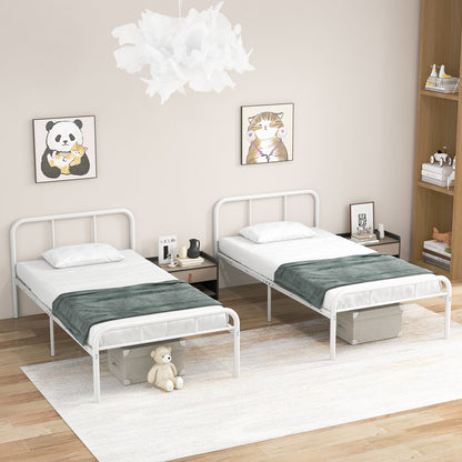 Modern Metal Platform Bed with Headboard and Footboard, White
