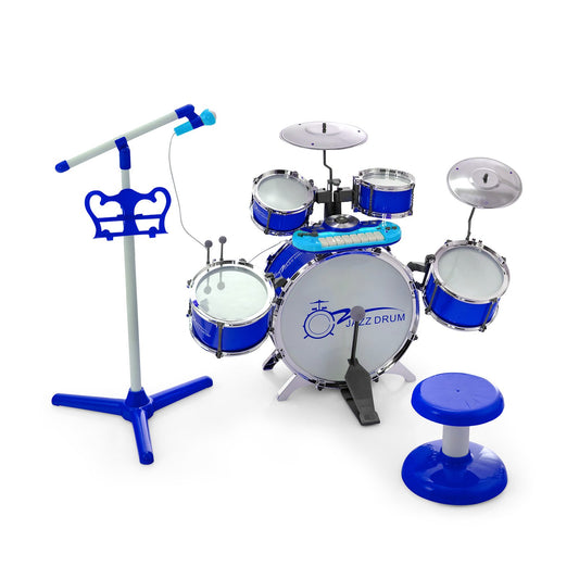 Kids Jazz Drum Keyboard Set with Stool and Microphone Stand, Blue - Gallery Canada