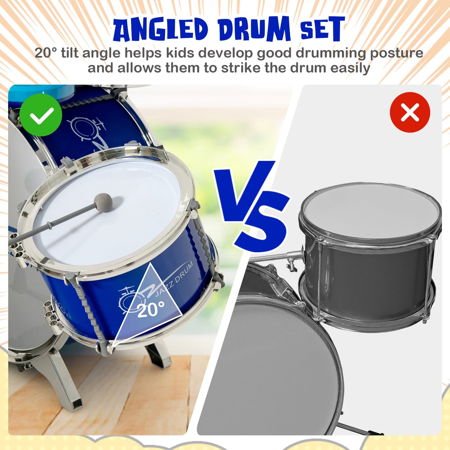Kids Jazz Drum Keyboard Set with Stool and Microphone Stand, Blue