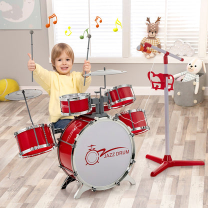 Kids Jazz Drum Keyboard Set with Stool and Microphone Stand, Red