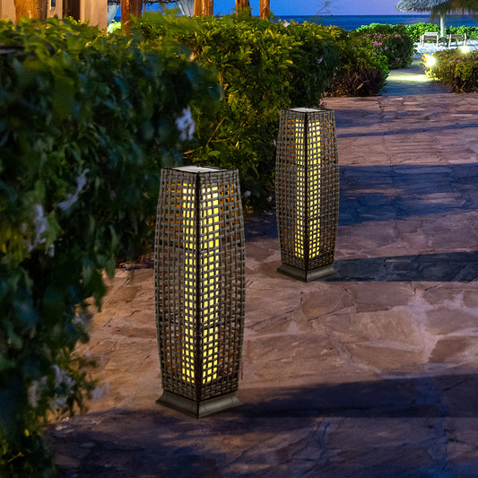 Solar Powered Square Wicker Floor Lamps, 2 Pieces, Brown Table & Floor Lamps Brown at Gallery Canada