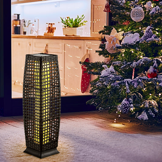 2 Solar Square Wicker Floor Lamps, Auto LED Light, Black Table & Floor Lamps Black at Gallery Canada