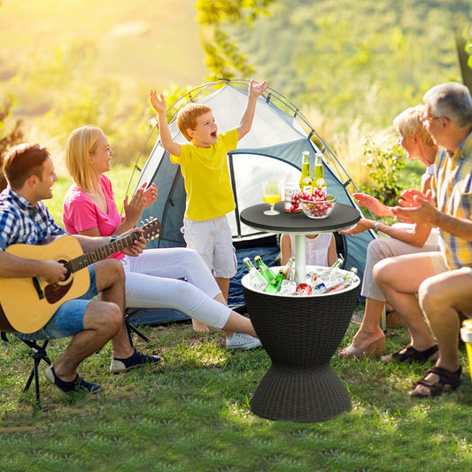 8 Gallon Patio Rattan Cooler Bar Table, Adjust Ice Bucket, Black Patio Bar Furniture Black at Gallery Canada