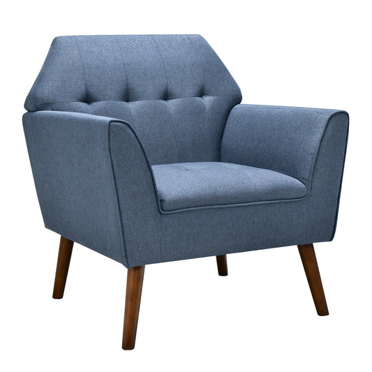 Modern Tufted Fabric Accent Chair with Rubber Wood Legs, Blue
