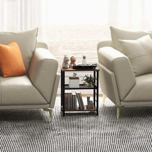 3-Tier Industrial Side Table, Adjustable Mesh Shelf, Rustic Brown End & Side Tables Rustic Brown at Gallery Canada
