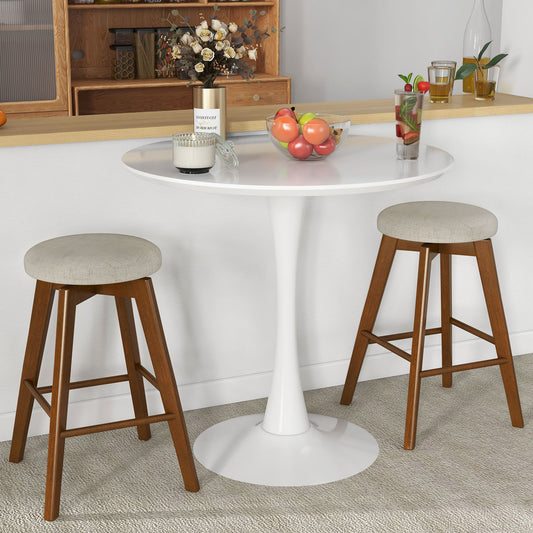 2 Pieces 26 Inch Backless Swivel Barstools, Linen Fabric Seat, Beige Bar Stools Beige at Gallery Canada