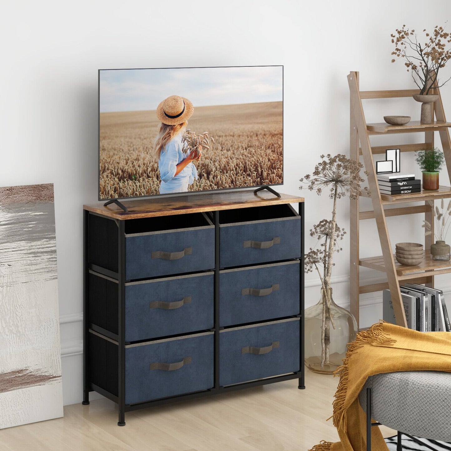 6-Drawer Dresser with Metal Frame and Anti-toppling Devices, Rustic Brown at Gallery Canada