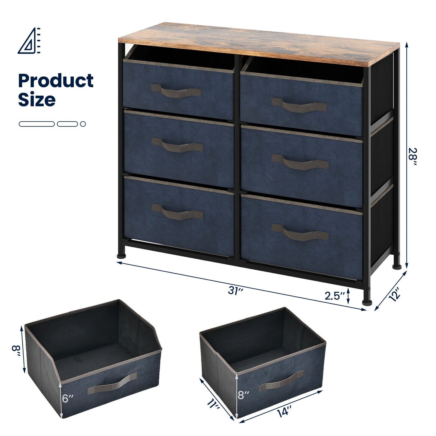 6-Drawer Dresser with Metal Frame and Anti-toppling Devices, Rustic Brown at Gallery Canada