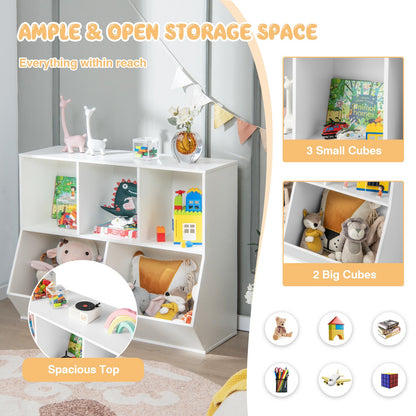 5-Cube Wooden Kids Toy Storage Organizer with Anti-Tipping Kits, White