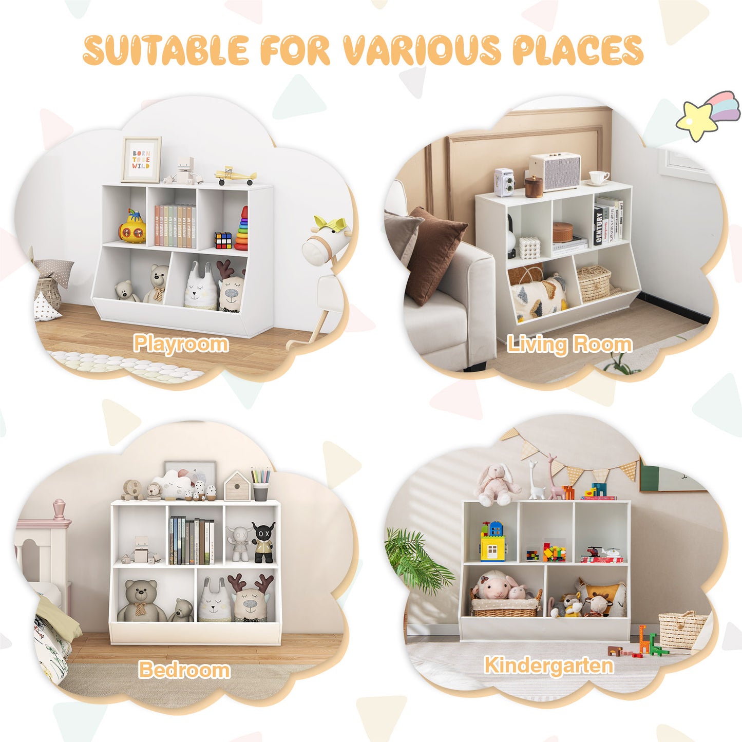 5-Cube Wooden Kids Toy Storage Organizer with Anti-Tipping Kits, White Kids Storage at Gallery Canada