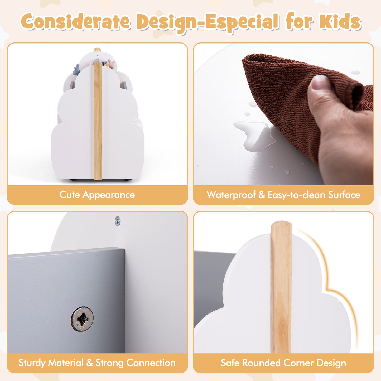 Kids Wooden Bookshelf With Universal Wheels, Gray Kids Storage at Gallery Canada