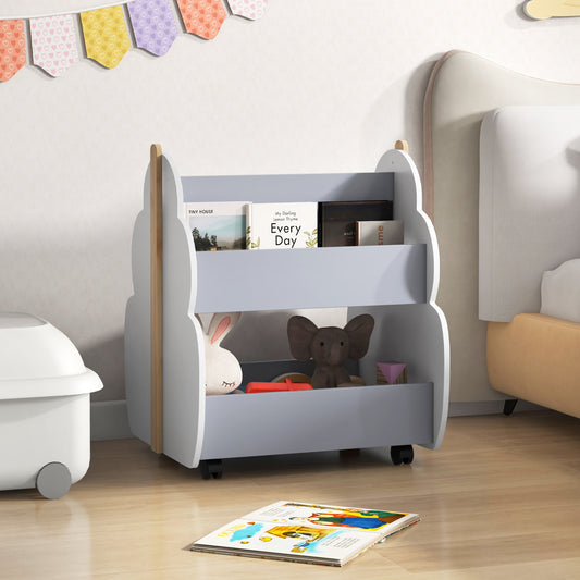 Kids Wooden Bookshelf With Universal Wheels, Gray Kids Storage Gray at Gallery Canada
