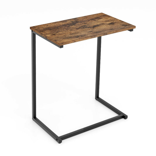C-shaped Industrial End Table with Metal Frame, Rustic Brown at Gallery Canada