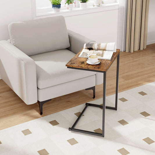 Industrial End Table, C-Shaped Metal Frame, Rustic Brown End & Side Tables Rustic Brown at Gallery Canada