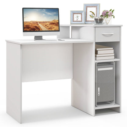Computer Desk Modern Laptop PC Desk with Adjustable Shelf and Cable Hole, White