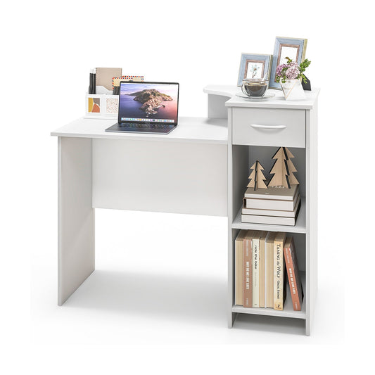 Computer Desk Modern Laptop PC Desk with Adjustable Shelf and Cable Hole, White
