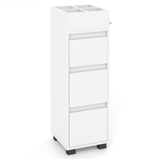 Bathroom Floor Cabinet with 3 Drawers  4 Top Dividers and 1 Towel Rack, White