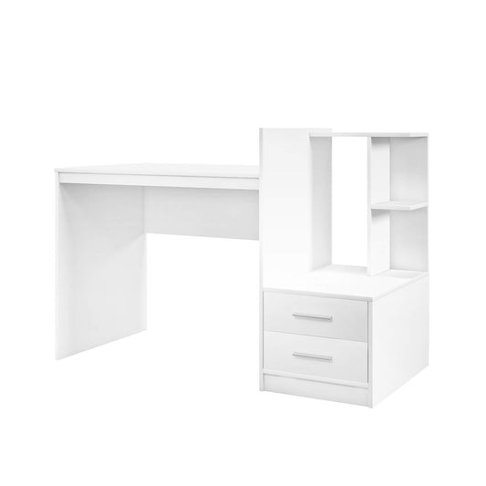Computer Desk Home Office with Bookshelf and Drawers, White