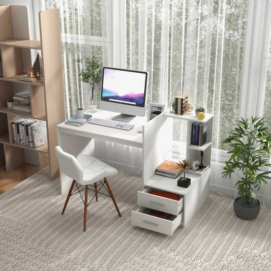 Computer Desk With Bookshelf And Drawers, White Computer Desks White at Gallery Canada