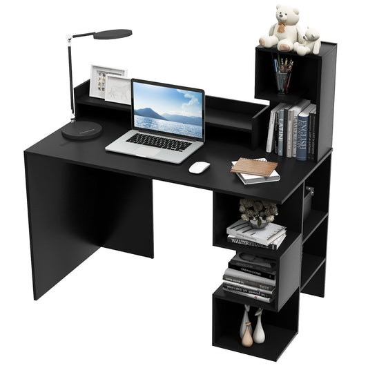 Modern Computer Desk with Storage Bookshelf and Hutch for Home Office, Black at Gallery Canada