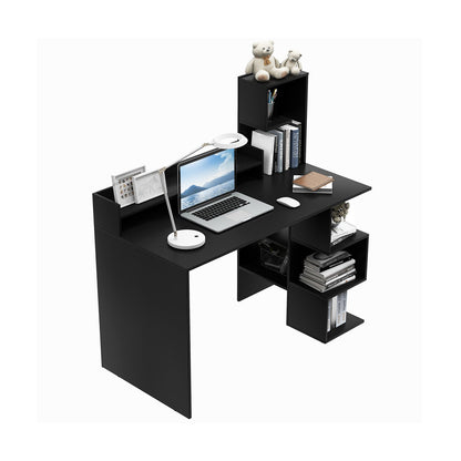 Modern Computer Desk with Storage Bookshelf and Hutch for Home Office, Black