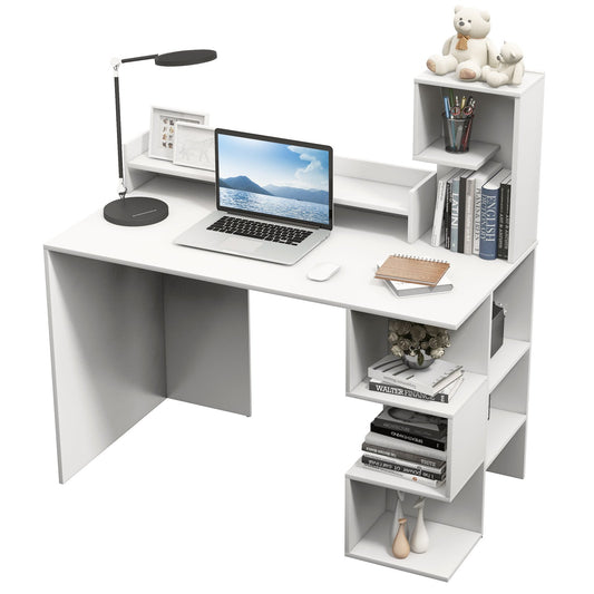 Modern Computer Desk with Storage Bookshelf and Hutch for Home Office, White