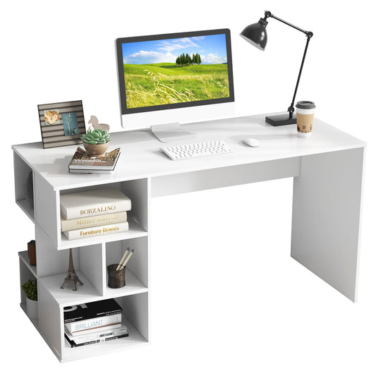 Modern Computer Desk with 3 Tier Storage Shelves for Home Office, White