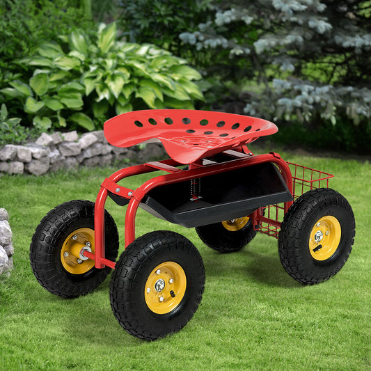 Garden Cart Rolling Work Seat With Tool Tray, 2 Colors, Red Garden Carts Red at Gallery Canada