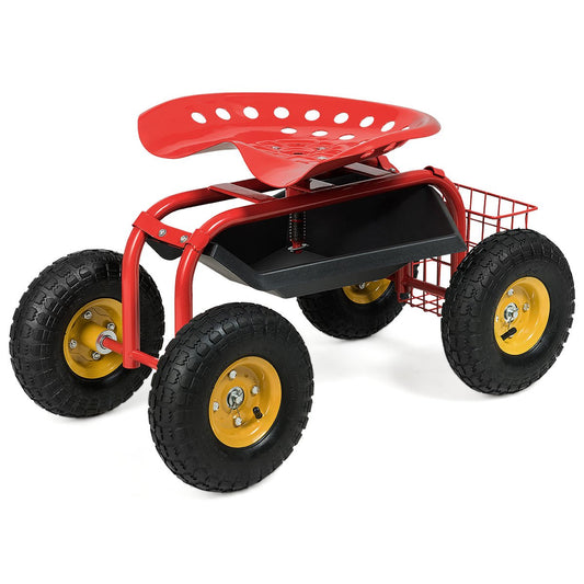 Red/Green Garden Cart Rolling Work Seat With Heavy Duty Tool Tray Gardening Planting, Red at Gallery Canada