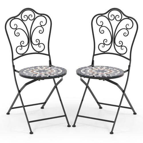Set of 2 Mosaic Chairs for Patio Metal Folding Chairs-C, Black
