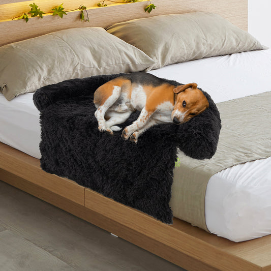 Plush Calming Dog Couch Bed, Anti-Slip Bottom, M, Black Dog Supplies Black at Gallery Canada
