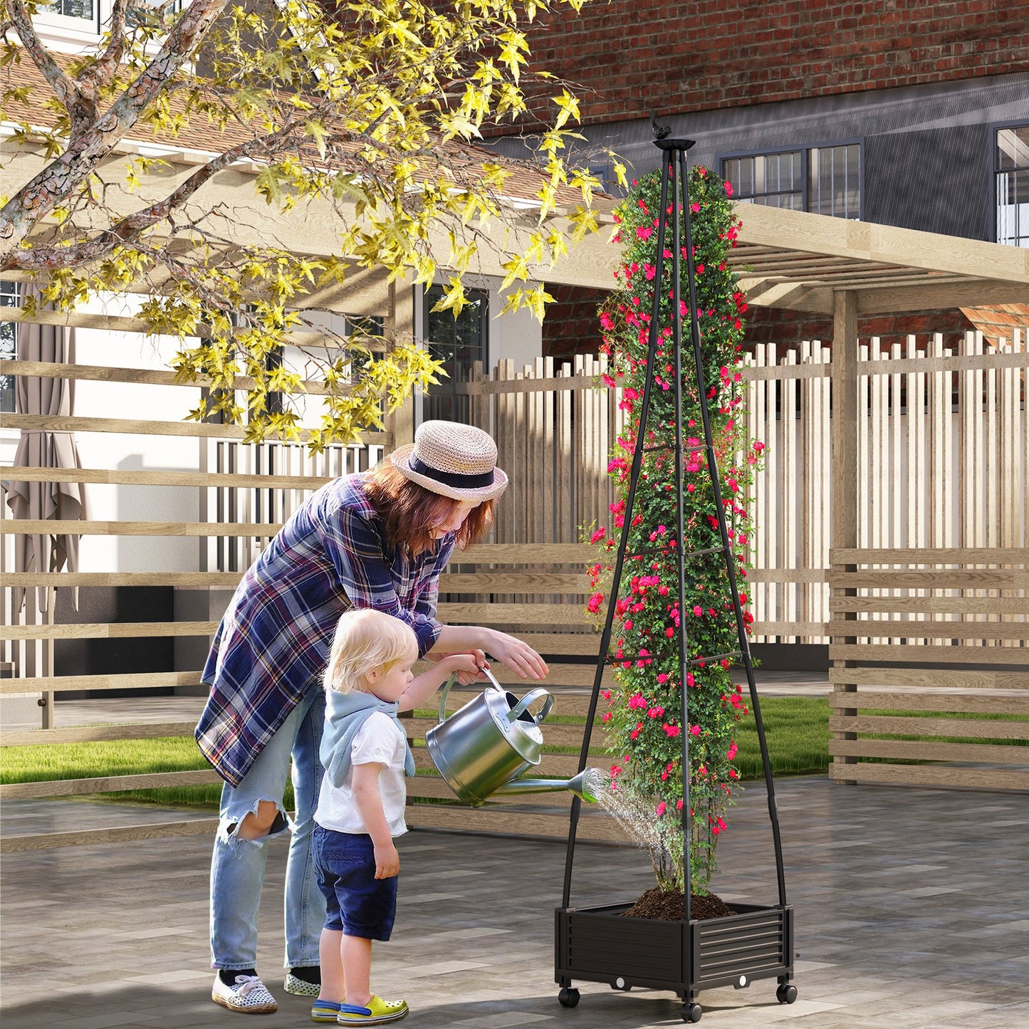 Garden Obelisk Trellis with Self-Drainage System for Climbing Plants, Black at Gallery Canada
