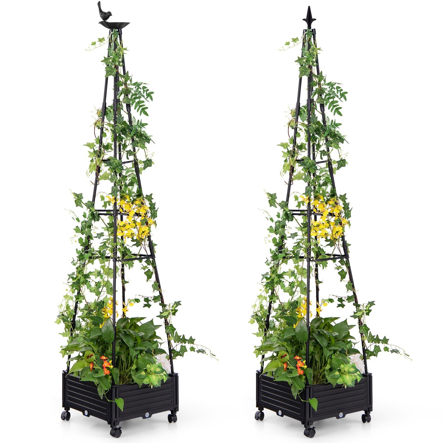 Garden Obelisk Trellis with Self-Drainage System for Climbing Plants, Black