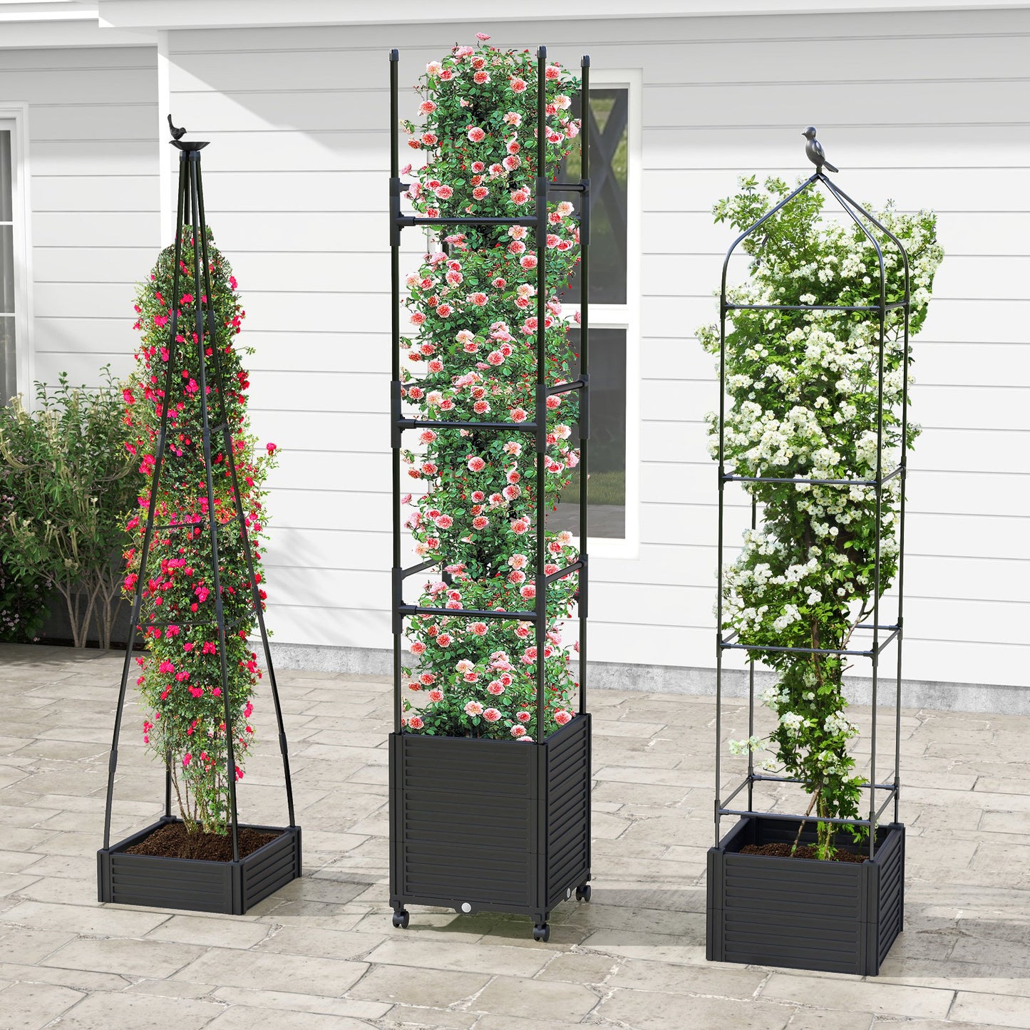 Garden Obelisk Trellis with Self-Drainage System for Climbing Plants, Black at Gallery Canada