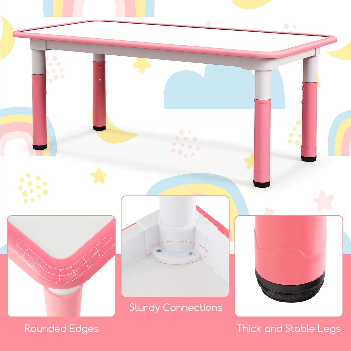 Kids Table and Chairs Set for 4 with Graffiti Desktop, Pink Kids Table & Chair Sets at Gallery Canada