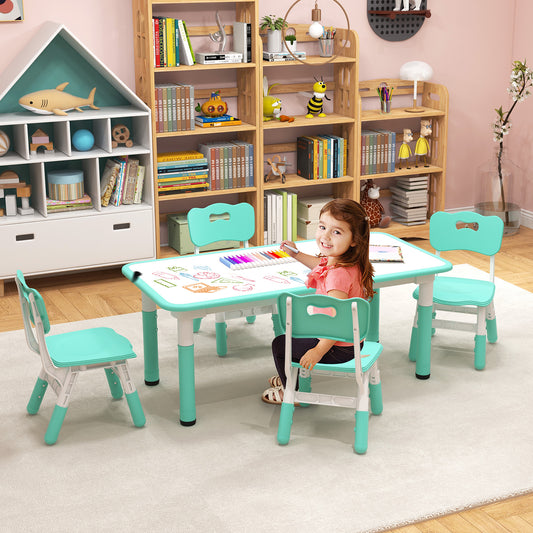 Kids Table and Chairs Set for 4 with Graffiti Desktop, Green Kids Table & Chair Sets Green at Gallery Canada