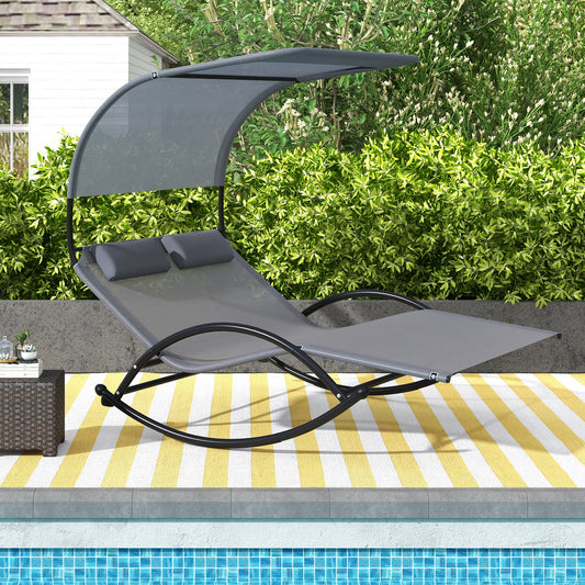 Outdoor Dual Rocker Sunbed 2-Person Canopied Patio Lounger with Detachable Headrests, Gray Patio Rocking Chairs & Gliders Gray at Gallery Canada