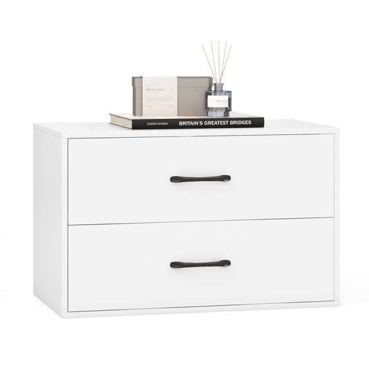 2-Drawer Stackable Horizontal Storage Cabinet Dresser Chest with Handles, White