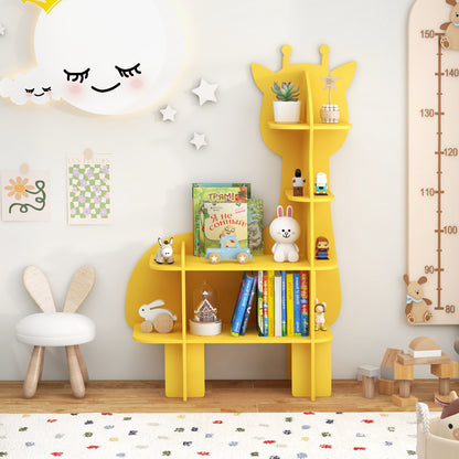Kids Bookcase Toy Storage Organizer with Open Storage Shelves-Giraffe, Yellow