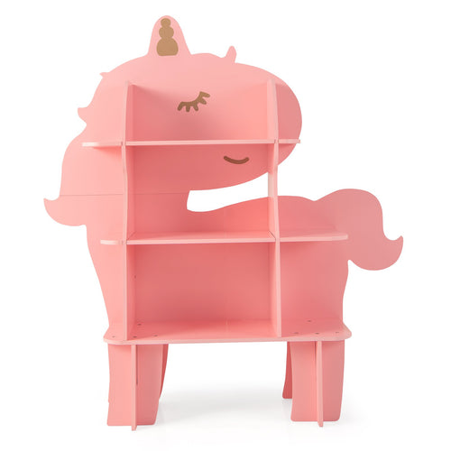 Kids Bookcase Toy Storage Organizer with Open Storage Shelves-Unicorn, Pink