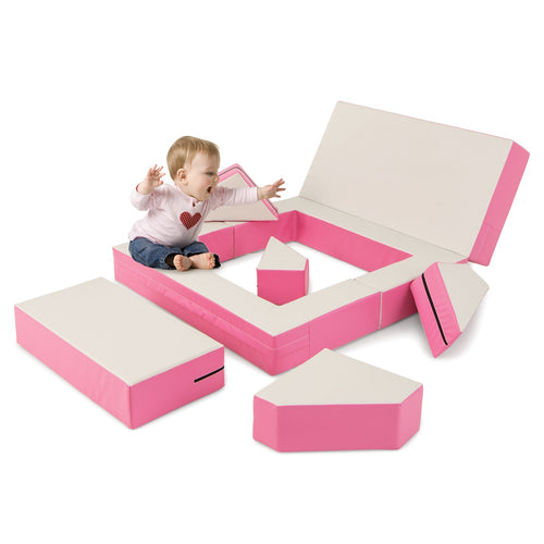 8-Piece 4-in-1 Kids Climb and Crawl Foam Playset, Pink
