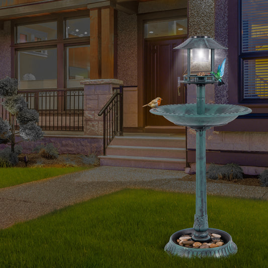 Pedestal Bird Bath With Solar Light, Feeder, Planter, Green Chicken Coops Green at Gallery Canada