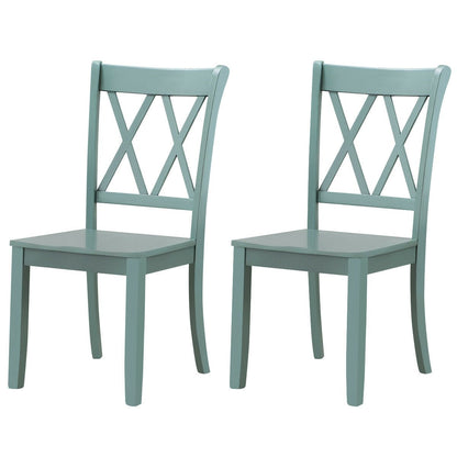 Set of 2 Cross Back Rubber Wood Dining Chairs, Green