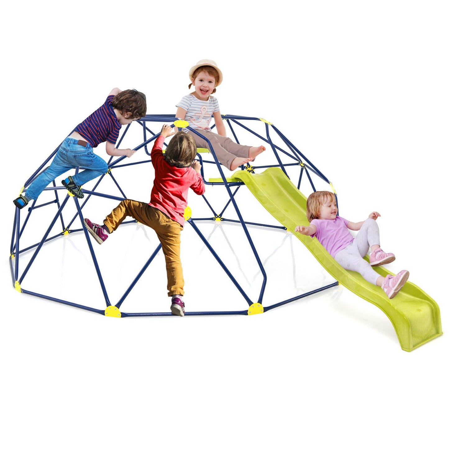 13.3 FT Climbing Dome Geometric Dome Climber with Extended Wavy Slide and 2 Rest Platforms, Multicolor