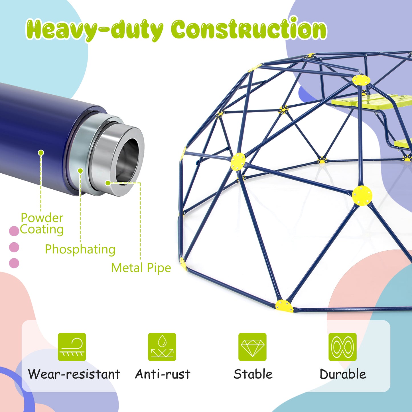 13.3 FT Climbing Dome Geometric Dome Climber with Extended Wavy Slide and 2 Rest Platforms, Multicolor Climbers & Slides at Gallery Canada
