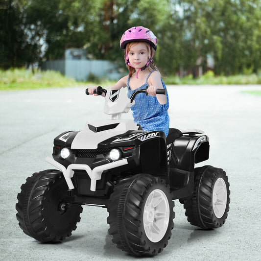 12V Kids Ride On ATV, LED Lights, Treaded Tires, White Powered Ride On Toys White at Gallery Canada
